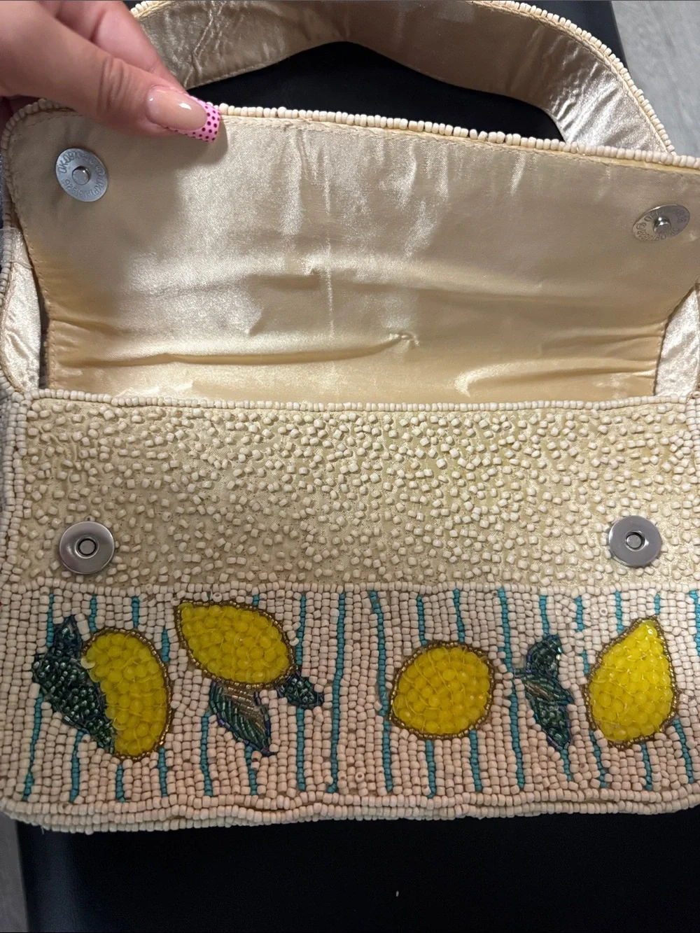 Beaded Lemon Embellished Shoulder Bag in Yellow - Picture 2 of 2